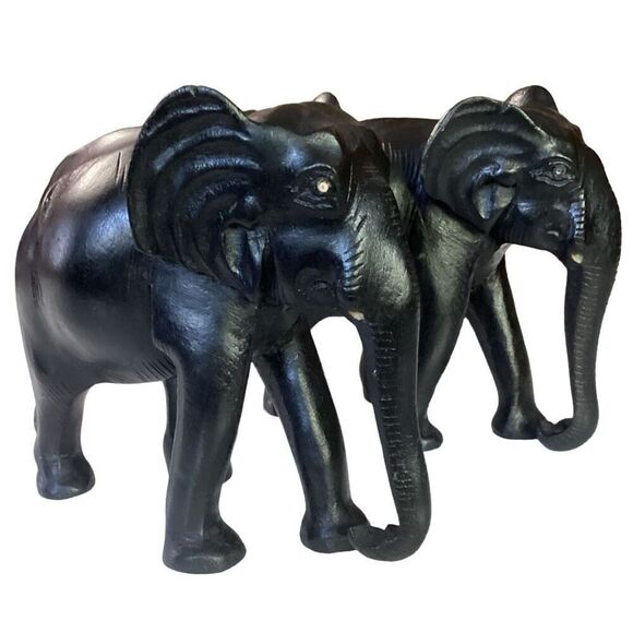 Hand Carved Desert Black Ebony Elephants Symbol Of Peace - No Tusks - Picture 11 of 11
